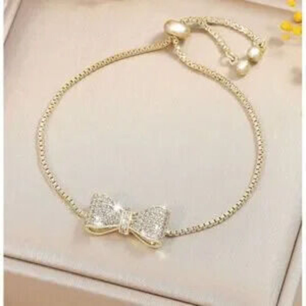 Luxe Cubic Zirconia Bow Pull Adjustable Bracelet